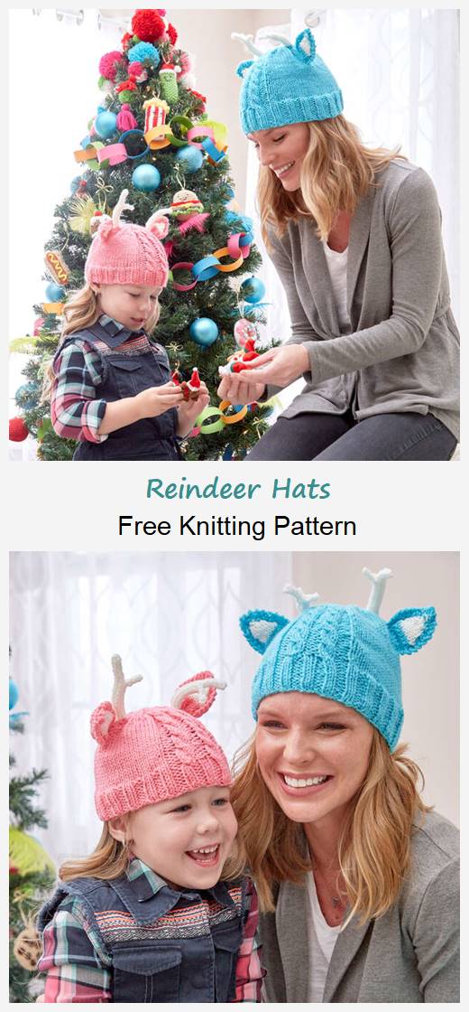 Reindeer Hats Free Knitting Pattern - Your Crafts