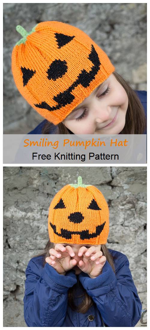 Smiling Pumpkin Hat Free Knitting Pattern - Your Crafts