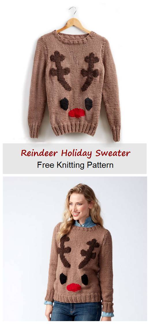 Reindeer Holiday Sweater Free Knitting Pattern - Your Crafts